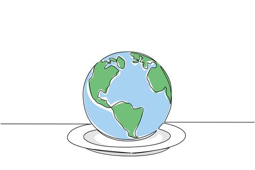 Continuous one line drawing globe on the surface of plate. Lack of attention to recurring food problems. Malnutrition in some countries. World Hunger Day. Single line draw design illustration vector