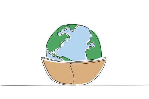Single continuous line drawing a bowl with the top made into a globe and several stalks of wheat. Food uncertainty continues to occur. Trouble. World Hunger Day. One line design illustration vector