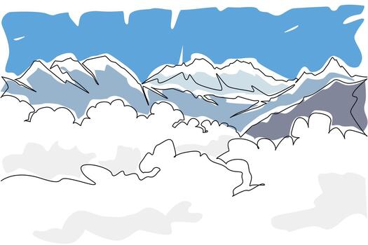 soltero uno línea dibujo himalaya montaña rango. un ruta lleno de obstáculos y el amenaza de nieve tormentas a alcanzar el cima. cumbre. montar Everest día. continuo línea diseño gráfico ilustración vector