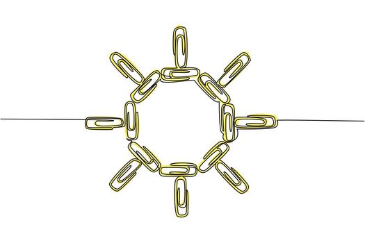 continuo uno línea dibujo papel clips arreglado dentro el Dom y rayos alrededor él. simbolizando el necesitar para papel clips en oficina. nacional clip de papel día. soltero línea dibujar diseño ilustración vector
