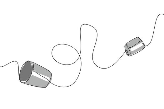 Single continuous line drawing tin can telephone. Old school technology. 2 way chat from tin can and string. Simple communication. Without electricity. Loomis Day. One line design illustration vector