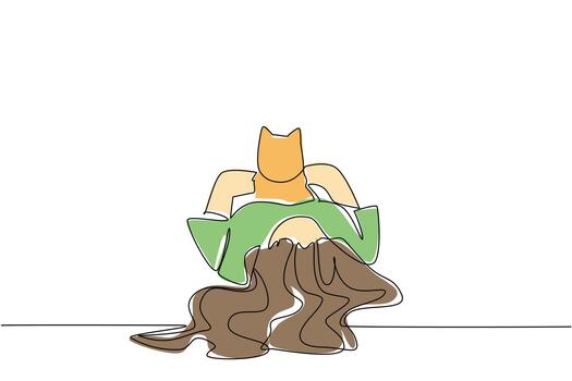 Single one line drawing a woman is sleeping while hugging a cat. Hugging the most adorable animal. Lie down and play. Cute. International Hug Your Cat Day. Continuous line design graphic illustration vector