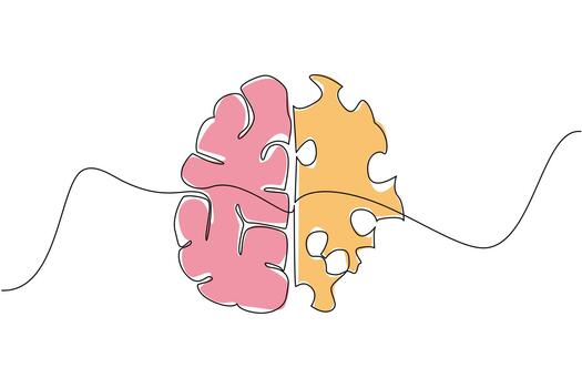 soltero uno línea dibujo cerebro con 2 partes, normal y perforado. un claro comparación. cerebro función comienza a rechazar. mundo múltiple esclerosis día. continuo línea diseño gráfico ilustración vector