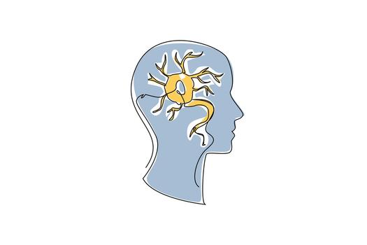 Single continuous line drawing silhouette of head with multiple sclerosis nerve in the middle. Chronic diseases affect the brain. World Multiple Sclerosis Day. One line design illustration vector
