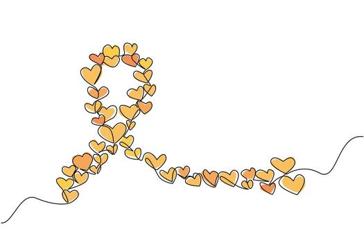 Single continuous line drawing large campaign ribbon formed from collection of small hearts of varying sizes. Caring ribbon. Symbol. World Multiple Sclerosis Day. One line design illustration vector