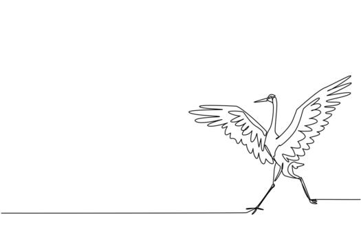 Single one line drawing whooping crane running with wings spread. Attacking posture to defend against predators. Defending the territory Whooping Crane Day. Continuous line design illustration vector