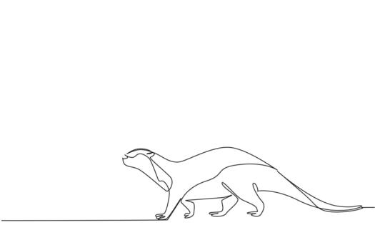 Single continuous line drawing otter is walking. Taking a leisurely stroll to find water to soak in. Adorable behavior during the summer. Wildlife. World Otter Day. One line illustration vector