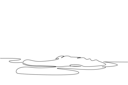 Single one line drawing part of the head of alligator is sticking out of the water. Moving slowly in the swamp. Hunting. The beast. National Alligator Day. Continuous line design illustration vector