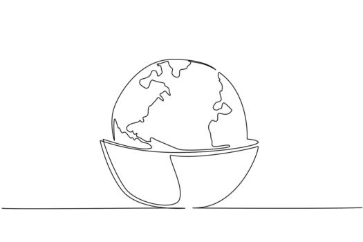 Single continuous line drawing a bowl with the top made into a globe and several stalks of wheat. Food uncertainty continues to occur. Trouble. World Hunger Day. One line illustration vector
