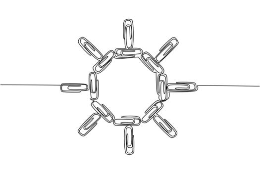 continuo uno línea dibujo papel clips arreglado dentro el Dom y rayos alrededor él. simbolizando el necesitar para papel clips en oficina. nacional clip de papel día. soltero línea dibujar ilustración vector