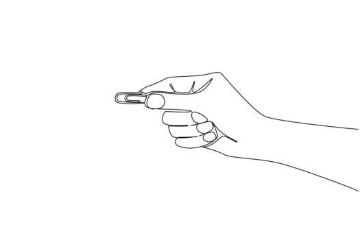 Single continuous line drawing hand holding a paper clip. Take as needed. Glue work documents without damaging the paper. Tool. Equipment. National Paperclip Day. One line illustration vector