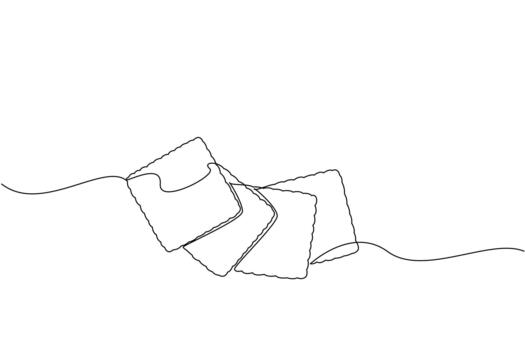 Continuous one line drawing a stack of square biscuits arranged in a quarter circle. Arrange some biscuits to make them look good. National Biscuit Day. Single line draw illustration vector
