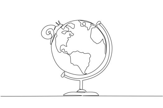 Single one line drawing snail walking on globe. Animals with a very wide distribution throughout the world. Has many habitats. Symbol. National Snail Day. Continuous line design illustration vector