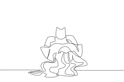 Single one line drawing a woman is sleeping while hugging a cat. Hugging the most adorable animal. Lie down and play. Cute. International Hug Your Cat Day. Continuous line design illustration vector