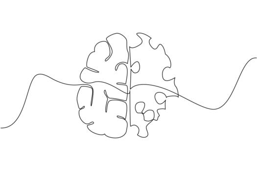 Single one line drawing brain with 2 parts, normal and perforated. A clear comparison. Brain function begins to decline. World Multiple Sclerosis Day. Continuous line design illustration vector
