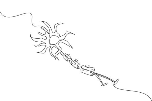 Single continuous line drawing multiple sclerosis nerves. Autoimmune disease disorders. Attacks healthy nerve cells. Symptom. Sick. World Multiple Sclerosis Day. One line illustration vector