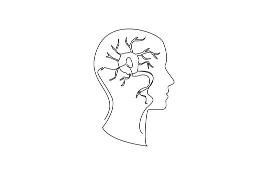 Single continuous line drawing silhouette of head with multiple sclerosis nerve in the middle. Chronic diseases affect the brain. World Multiple Sclerosis Day. One line illustration vector