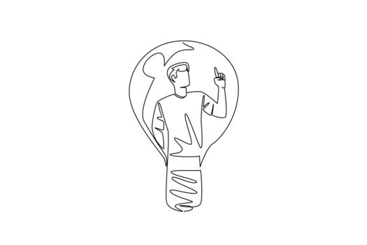 Continuous one line drawing a man in casual clothes with gestures got an idea in a lightbulb. Getting ideas at the right time. National Creativity Day. Single line draw design vector