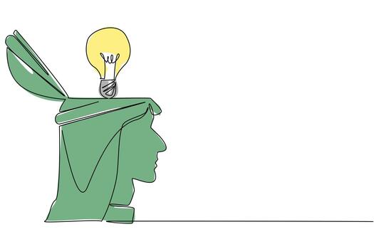 Continuous one line drawing the top of head open and there is lightbulb above it. Pouring out opinions. Clearing the mind. Brain. National Creativity Day. Single line draw design illustration vector