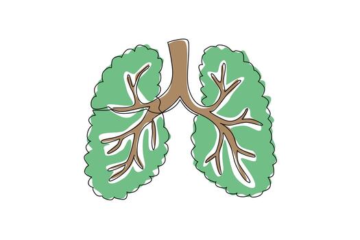 Single continuous line drawing branches with leafy leaves form lungs. Healthy air has good effect on lungs. Breathe clearer with a green environment. Tree Concept. One line design illustration vector