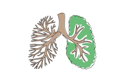 Single one line drawing dry branches with many twigs without leaves forming lungs. Differences in air quality affect the lungs. Breathing. Tree Concept. Continuous line design graphic illustration vector