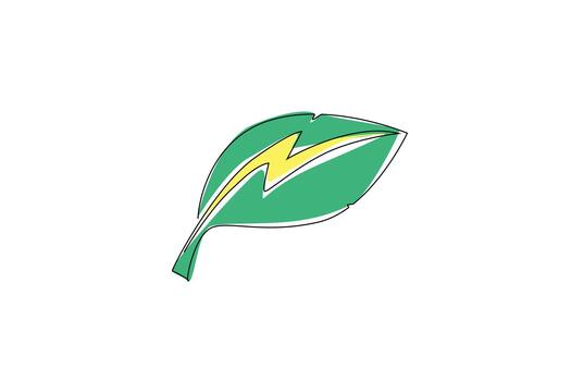 continuo uno línea dibujo hoja con el electricidad logo en el medio. nuevo y renovable energía. verde energía es ambientalmente amigable. árbol concepto. soltero línea dibujar diseño ilustración vector