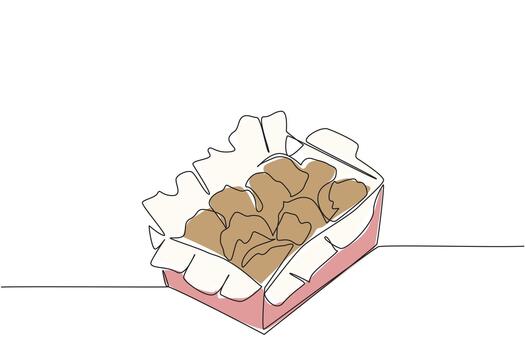 Single one line drawing stack of macaroons in a box with food paper. Order sweet snacks at the cafe and then take them home. Dessert. National Macaroon Day. Continuous line design graphic illustration vector
