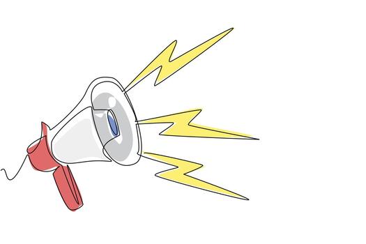 continuo uno línea dibujo megáfono con ruidoso trueno sonido efectos voz potenciador cuando dando un discurso. demostración. nacional salvar tu escuchando día. soltero línea dibujar diseño ilustración vector