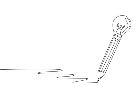 Single continuous line drawing a pencil with a bulb lamp tip. Write a creation to add creativity. Trying to sharpen logic. Smart. Genius. National Creativity Day. One line illustration vector