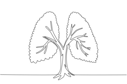 continuo uno línea dibujo grande troncalizado arboles tener ramas con hojas ese formar pulmones. un denso planta ese es bueno para el pulmones. ecología. árbol concepto. soltero línea dibujar diseño vector