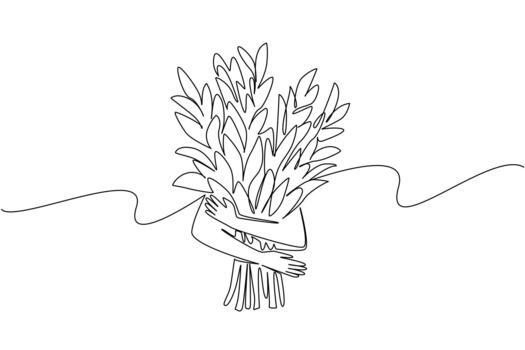 continuo uno línea dibujo dos manos abrazando el frondoso árbol bañador. simbolismo de humanos proteger plantas con todas su corazones. protector. árbol concepto. soltero línea dibujar ilustración vector