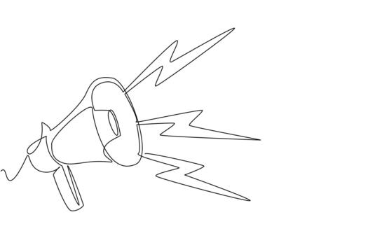 continuo uno línea dibujo megáfono con ruidoso trueno sonido efectos voz potenciador cuando dando un discurso. demostración. nacional salvar tu escuchando día. soltero línea dibujar diseño vector