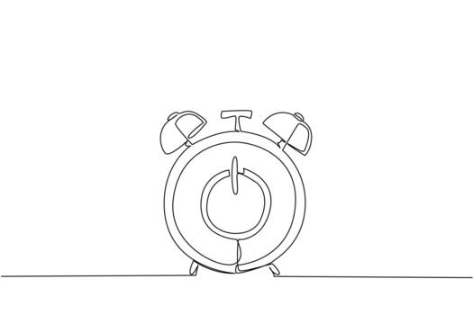 Minimal continuous line drawing of alarm clock with reset symbol, symbolizing time, renewal, and fresh opportunities in a lifestyle and motivation concept for National Start Over Day. vector