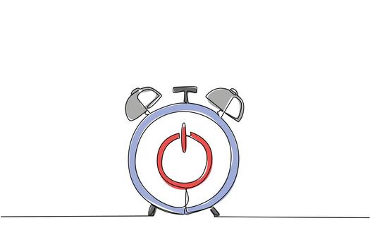 An alarm clock with red reset symbol is illustrated in single line drawing style, representing technology concept, time to restart, and cultural reminder of renewal on National Start Over Day. vector