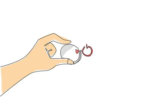 A hand holds red reset button in continuous line drawing style, symbolizing technology concept, personal control, restart, and celebrating empowerment of new beginnings for National Start Over Day. vector