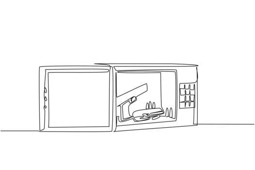 un arma de fuego metido dentro un la seguridad caja es mostrado en continuo línea dibujo estilo. esta diseño enfatiza responsable pistola almacenamiento para nacional seguro día, secundario conciencia y accidente prevención. vector