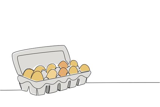 A continuous line drawing of an open egg carton filled with assorted eggs, food object concept, minimalist farm to table art for culinary and kitchen illustration themes. National Egg Day vector