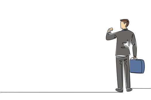 Continuous line drawing of a man holding a briefcase and looking forward with confidence, a business concept for National Leave Work Early Day, symbolizing success, ambition, and personal freedom. vector