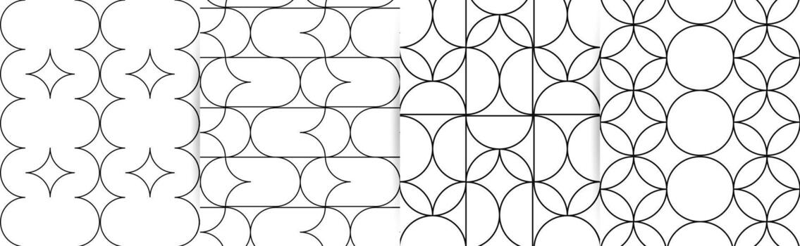conjunto de geométrico negro y blanco sin costura patrones con formas y contornos vector