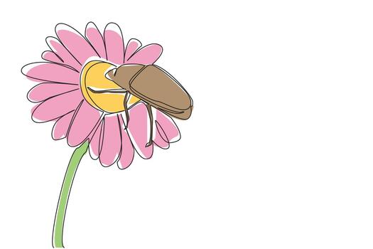 sencillo continuo línea dibujo de un junio error en un margarita flor, simbolizando naturaleza concepto y insecto vida, creado a celebrar junio error día como un internacional evento diseño tema. vector