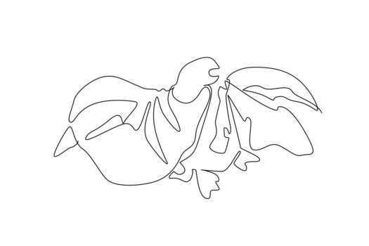 Continuous line drawing of a sea turtle entangled in floating plastic waste, symbolizing pollution and marine life protection for World Oceans Day in a nature concept artwork. vector