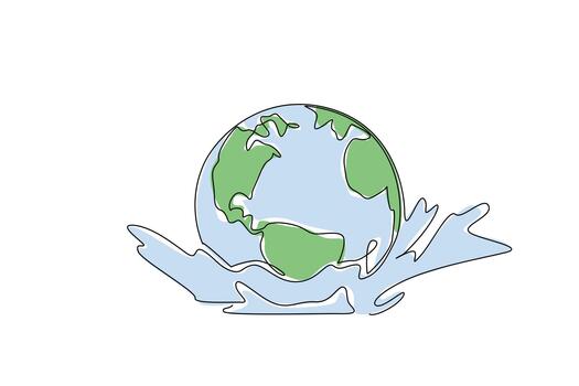 continuo línea dibujo de tierra creando un chapoteo en agua, simbolizando Oceano importancia, ambiental conciencia, y global responsabilidad para mundo océanos día internacional evento tema. vector