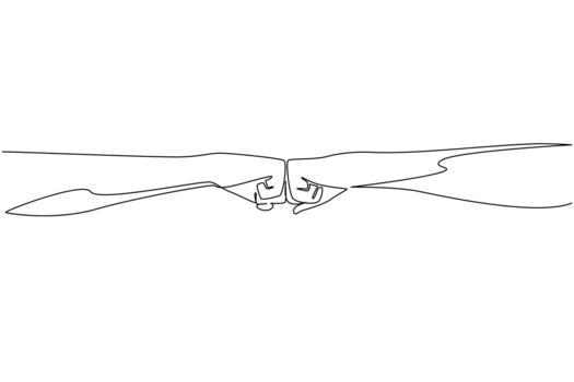 Continuous line drawing of two hands doing a fist bump, symbolizing respect, unity, and partnership on Race Unity Day. Perfect for equality and diversity concept artwork. vector