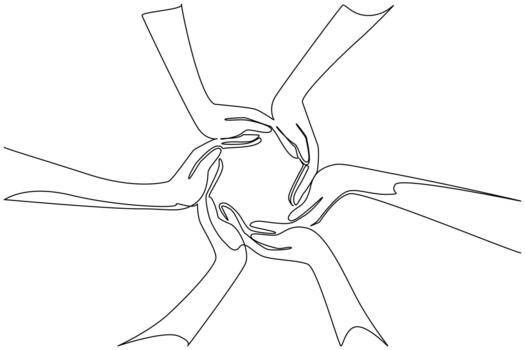 continuo línea dibujo de manos arreglado en un círculo, representando armonía, trabajo en equipo, y global amistad para carrera unidad día. un unidad concepto obra de arte para paz y justicia. vector