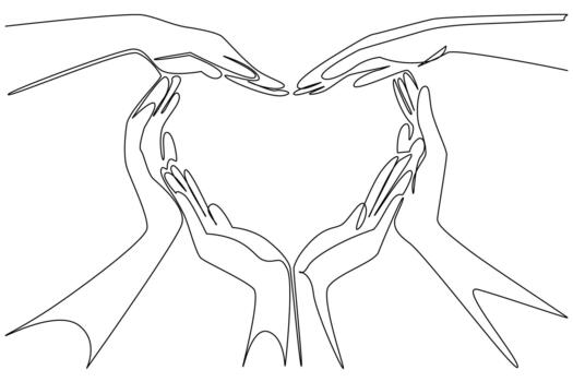 Single line drawing shows multiple hands joining to form a heart, symbolizing peace, compassion, and unity for Race Unity Day. A strong concept of diversity and solidarity. vector