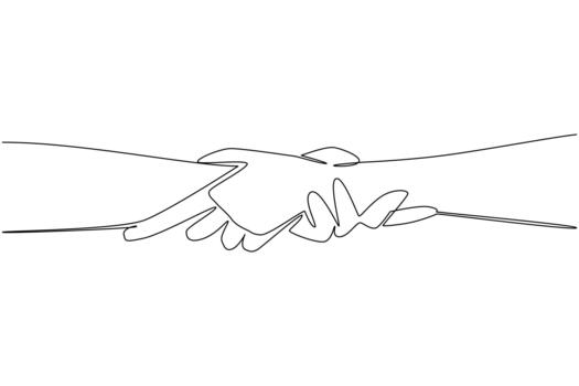 Single line drawing illustrates a handshake, representing agreement, trust, and partnership on Race Unity Day. A symbolic unity concept to promote peace and equality. vector
