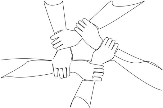continuo línea dibujo de varios manos entrelazado en un círculo, simbolizando unidad, trabajo en equipo, y igualdad para carrera unidad día. un fuerte mensaje de solidaridad y inclusión. vector