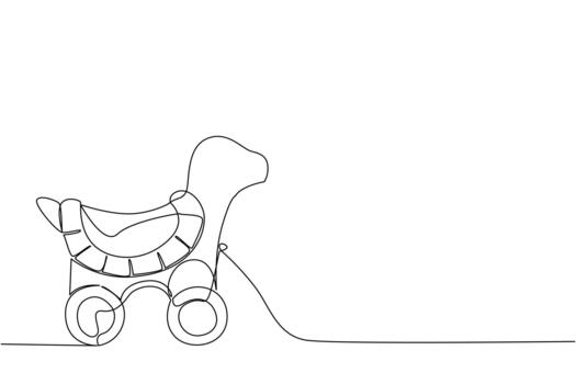 Playful continuous line drawing of a turtle toy on wheels, symbolizing patience and fun. Nature concept with International Turtle Day theme in a minimalist children art style. vector