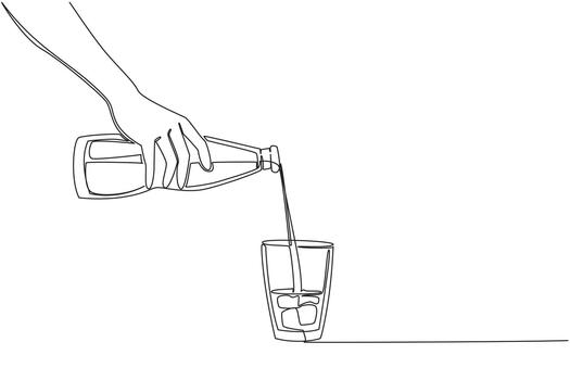 Simple continuous line drawing of iced tea being poured into a glass with ice cubes, created to honor National Iced Tea Day with a beverage concept, highlighting refreshment and health. vector