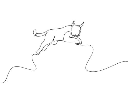 Continuous line drawing of a lynx jump leaping forward, composed in a single elegant stroke to emphasize agility and strength for International Lynx Day, illustrating animal movement, nature concept vector